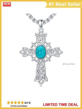 Handmade Natural Turquoise Platinum Plated Cross Pendant Necklace 925 Silver